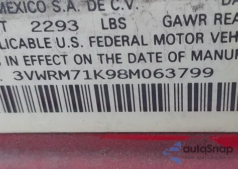 2008 Volkswagen Jetta Se/Sel из США, поврежденный, VIN 3VWRM71K98M063799